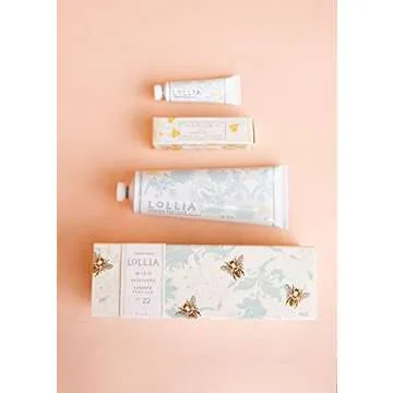 LOLLIA Wish No. 22 Handcreme Bundle, .33 oz. & 4 oz. – Sugared Pastille – Scented Hand Cream for Women, Moisturizing Hand Lotion for Dry Hands, Shea Butter & Cocoa Butter, Quick Absorbing Lotion