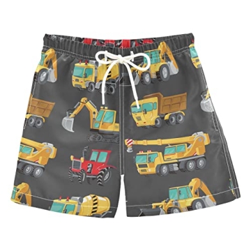 Yellow Tractor Boys Beach Board Shorts Monster Truck Swim Trunks Baby Kids Swimwear Summer Toddler B...