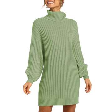 Prinbara Women Turtleneck Long Lantern Sleeve Casual Loose Oversized Sweater Dress Soft Winter Pullover Dresses
