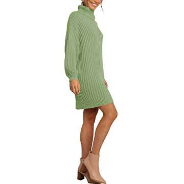 Prinbara Women Turtleneck Long Lantern Sleeve Casual Loose Oversized Sweater Dress Soft Winter Pullover Dresses