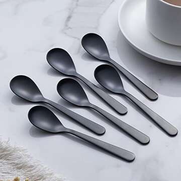 FULLYWARE Matte Black Demitasse Espresso Spoons, Stainless Steel Satin Finish Coffee Spoons, Mini Te...