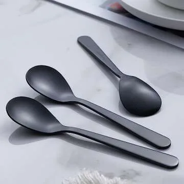 FULLYWARE Matte Black Demitasse Espresso Spoons, Stainless Steel Satin Finish Coffee Spoons, Mini Teaspoons, Sugar Spoons, 4.7-inch, Set of 6
