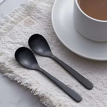 FULLYWARE Matte Black Demitasse Espresso Spoons, Stainless Steel Satin Finish Coffee Spoons, Mini Teaspoons, Sugar Spoons, 4.7-inch, Set of 6