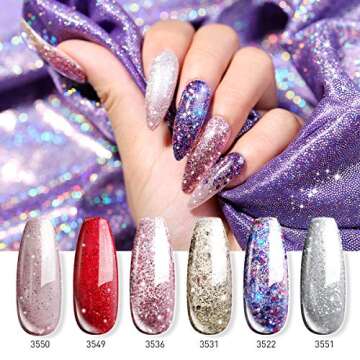 Glitter Gel Nail Polish, Modelones Red Diamond Series Sparkly Shiny Nail Gel Set Pink Gold Purple Silver Varnish Manicure Kit Soak Off LED Gel Polish for Beginners Nail Art 6Pcs 10ml