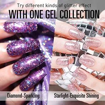 Glitter Gel Nail Polish, Modelones Red Diamond Series Sparkly Shiny Nail Gel Set Pink Gold Purple Silver Varnish Manicure Kit Soak Off LED Gel Polish for Beginners Nail Art 6Pcs 10ml