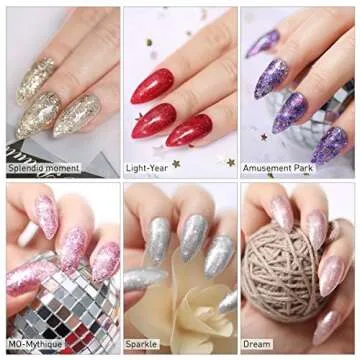 Glitter Gel Nail Polish, Modelones Red Diamond Series Sparkly Shiny Nail Gel Set Pink Gold Purple Silver Varnish Manicure Kit Soak Off LED Gel Polish for Beginners Nail Art 6Pcs 10ml