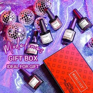 Glitter Gel Nail Polish, Modelones Red Diamond Series Sparkly Shiny Nail Gel Set Pink Gold Purple Silver Varnish Manicure Kit Soak Off LED Gel Polish for Beginners Nail Art 6Pcs 10ml