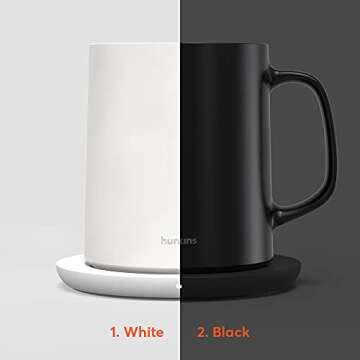 hurkins Smug, up to 149℉ Coffee Mug Warmer & Mug & pctg Lid Set, self Heated Cup with Wireless Charging Function, Office/Home for Desk. (Classic White)