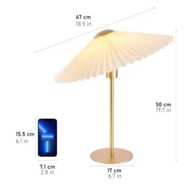 KUNJOULAM Small Pleated Table Lamp, Bedside Nightstand Lamp with Beige Lampshade, Morden Mini Lamp f...