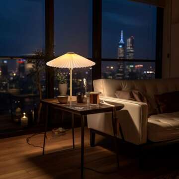 KUNJOULAM Small Pleated Table Lamp, Bedside Nightstand Lamp with Beige Lampshade, Morden Mini Lamp for Bedroom Living Room Home Office Decor, E26 Bulb Included