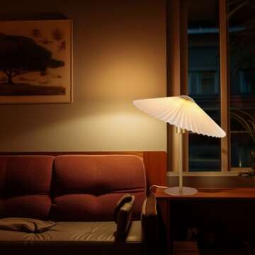 KUNJOULAM Small Pleated Table Lamp, Bedside Nightstand Lamp with Beige Lampshade, Morden Mini Lamp for Bedroom Living Room Home Office Decor, E26 Bulb Included
