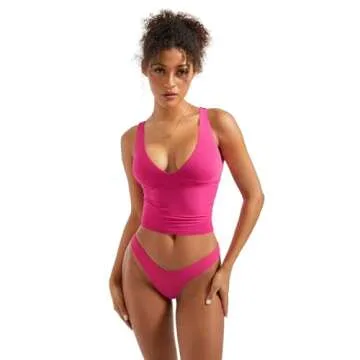 SUUKSESS Women Sexy V Neck V Back Sleeveless Tank Top Summer Going Out Basic Top Scoop Neck Double Lined Y2K Crop Top (Hot Pink,M)