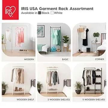 IRIS USA Clothes Rack with 4 Metal Shelves, Freestanding Clothing Racks for Hanging Clothes, Easy to Assemble, Standing Metal Sturdy Garment and Accessories Rack, Small Space Storage Solution, Black