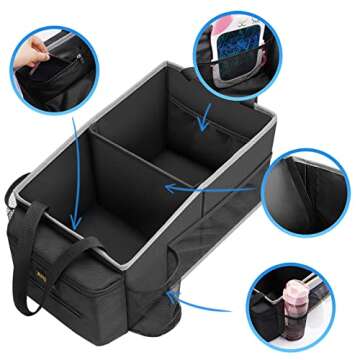 Alijees Car Seat Organizer - Backseat Car Organizer with Cup Holders, Car Storage Organization for Front Back Passenger Seat, Road Trip Essentials Kids for Travel Car Accessories, Black