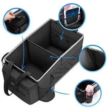 Alijees Car Seat Organizer - Backseat Car Organizer with Cup Holders, Car Storage Organization for Front Back Passenger Seat, Road Trip Essentials Kids for Travel Car Accessories, Black