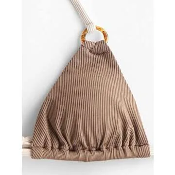 ZAFUL Women's Ribbed O Ring Contrast Strap String Bikini Swimwear