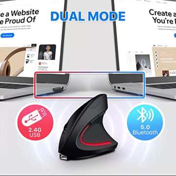 Letaclanic Ergonomic Wireless Mouse Unique Rechargeable Optical Vertical Mouse, 2.4G 5.0 Bluetooth Mouse Ergonomic with 6 Buttons, 800/1200/1600 DPI Wireless Mouse for Laptop,Desktop,PC,MacBook