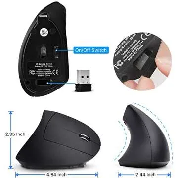 Letaclanic Ergonomic Wireless Mouse Unique Rechargeable Optical Vertical Mouse, 2.4G 5.0 Bluetooth Mouse Ergonomic with 6 Buttons, 800/1200/1600 DPI Wireless Mouse for Laptop,Desktop,PC,MacBook