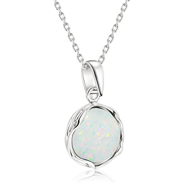 Elegant 925 Sterling Silver White Opal Necklace