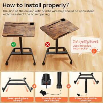 JOY worker Mobile Standing Desk, Height Adjustable Table, 60° Tiltable Rolling Laptop Desk, Portable Sit Stand Desk with Wheels Cup Holder for Bed Couch Hospital, Holds Up to 22lbs, Rustic