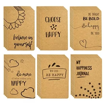 Paper Junkie 24 Pack Journals for Kids - Let's Be Happy Journals Bulk - Kraft Paper Notebooks School...