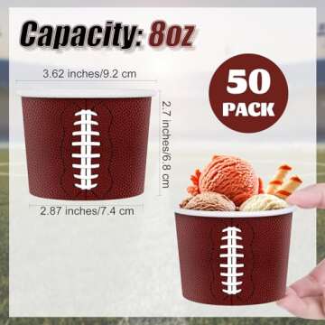 Shojoy 100 Pieces Football Snack Bowl 8oz Ice Cream Bowls for Snacks and Favors Football Ball Servin...