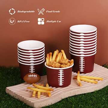 Shojoy Football Snack Bowls - 100 Disposable 8oz Paper Bowls