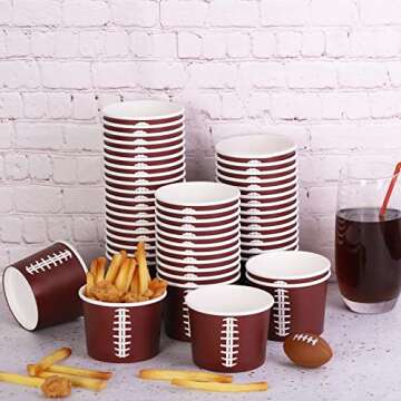 Shojoy Football Snack Bowls - 100 Disposable 8oz Paper Bowls