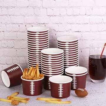 Shojoy Football Snack Bowls - 100 Disposable 8oz Paper Bowls