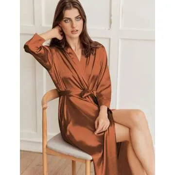 Ekouaer Long Satin Silk Robes for Brides and Bridesmaids