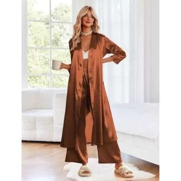 Ekouaer Long Satin Silk Robes for Brides and Bridesmaids