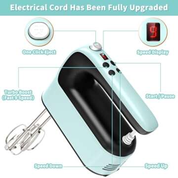 Yomelo 9-Speed Hand Mixer - Compact & Powerful Baking Tool