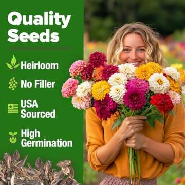 HOME GROWN Zinnia Dahlia Seeds Pack- Bulk Flower Seeds to Plant Outside for Vibrant Blooms, 524 Zinn...