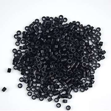 500 Pcs Silicone Lined Micro Rings Links Beads 5mm Lined Beads for Hair Extensions Tool (Black)