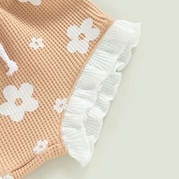 Youweixiong Newborn Baby Girl Outfits Flower Print Knit Sleeveless Halter Romper Ruffle Bloomer Shorts Headband Cute Summer Clothes 3pcs