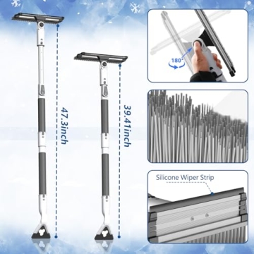 47.3" Car Snow Brush and Ice Scraper, 3-in-1 Extendable Shovel for Winter