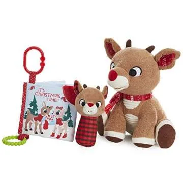 KIDS PREFERRED Rudolph The Red-Nosed Reindeer Set with Stuffed Animal, Plush Rattle, & Crinkle Teeth...