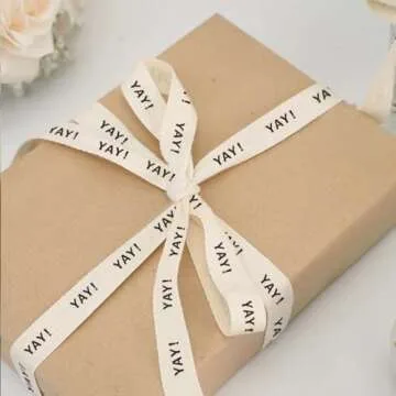 Yay! Cotton Ribbon, 5/8" x 10 Yards Cream White Ivory Cotton Ribbons Soft Natural Herringbone Webbing Tape Roll Fabric Ribbon for Home Décor Gift Present Wrapping DIY Crafts Birthday Wedding