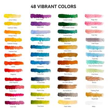 MeiLiang Travel Watercolor Paint Set, Watercolor Set Includes 48 Colors Solid Watercolors + 7.5x7.5 inch 100% Cotton Watercolor Paper(20 Sheets) + 1 Watercolor Brush + Green Double Layer Organizer