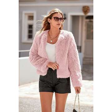 PRETTYGARDEN Women's 2025 Winter Coats Fleece Cropped Jacket Faux Fur Long Sleeve Pockets Shaggy Warm Outerwear Fall Clothes (Pink,Medium)