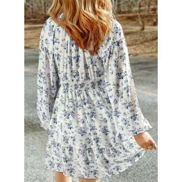 Dokotoo Resort Wear for Women 2025 Spring Summer Dresses Long Sleeve V Neck Smocked High Waist Babyd...