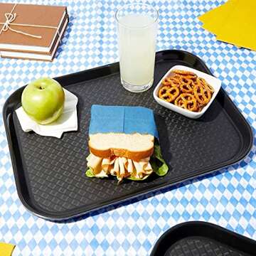 Nonslip 8 Pack Black Plastic Serving Trays - Versatile 12 x 16 Inch Design for Any Event