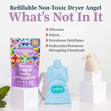 Truly Free Dryer Angel: Refillable Non-Toxic Dryer Sheet Alternative, Fabric Softener and Scent Booster - Includes: 1 Dryer Angel Cover with 2 Refills