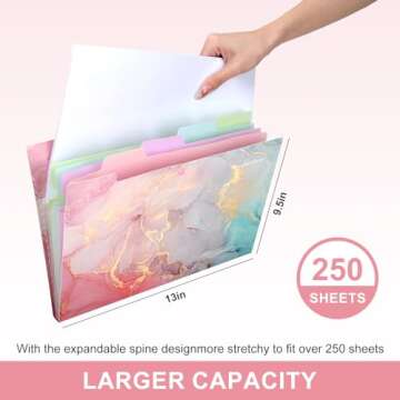 Ddaowanx Expanding File Folder, Letter A4 Size Accordion Plastic File Organizer, 5 Pocket Folders for Documents, Aesthetic Folder with Labels, Paper Organizer for School Office (Purple Marble)