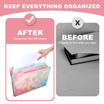 Ddaowanx Expanding File Folder, Letter A4 Size Accordion Plastic File Organizer, 5 Pocket Folders for Documents, Aesthetic Folder with Labels, Paper Organizer for School Office (Purple Marble)