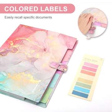 Ddaowanx Expanding File Folder, Letter A4 Size Accordion Plastic File Organizer, 5 Pocket Folders for Documents, Aesthetic Folder with Labels, Paper Organizer for School Office (Purple Marble)