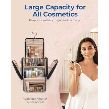 BAGSMART Makeup Bag for Women with Hanging Hook - Portable Cosmetic Case, Large Capacity Door Room Essentials Travel Organizer for Full Sized Cosmetics and Toiletries, Black