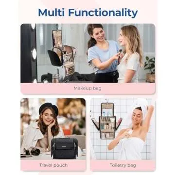 BAGSMART Makeup Bag for Women with Hanging Hook - Portable Cosmetic Case, Large Capacity Door Room Essentials Travel Organizer for Full Sized Cosmetics and Toiletries, Black