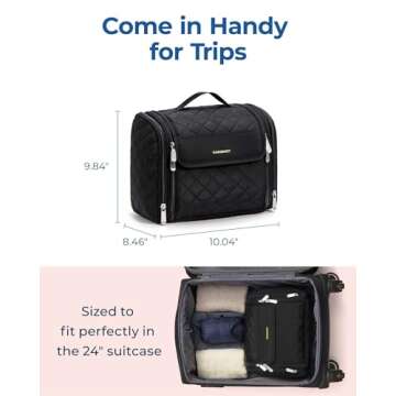 BAGSMART Makeup Bag for Women with Hanging Hook - Portable Cosmetic Case, Large Capacity Door Room Essentials Travel Organizer for Full Sized Cosmetics and Toiletries, Black