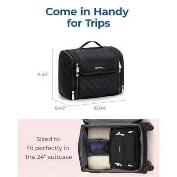 BAGSMART Makeup Bag for Women with Hanging Hook - Portable Cosmetic Case, Large Capacity Door Room Essentials Travel Organizer for Full Sized Cosmetics and Toiletries, Black